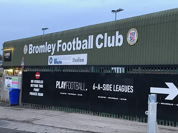 An image of the Copperjax Stadium, home of Bromley football club