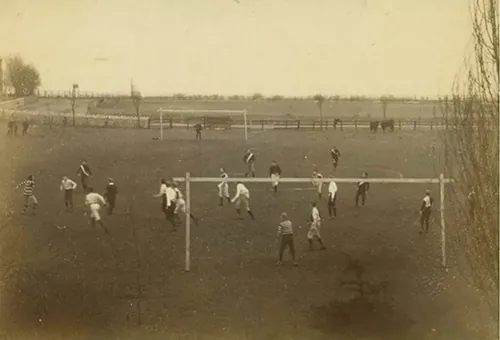 An image of a Bristol Rovers game in 1884 at Purdown