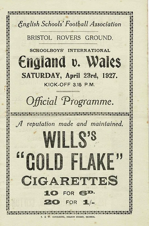An image of a programme from the England Schoolboys game in 1927-8