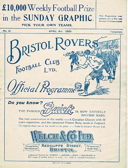 An image of a programme from the Bristol Rovers game in 1927-8 against Crystal Palace