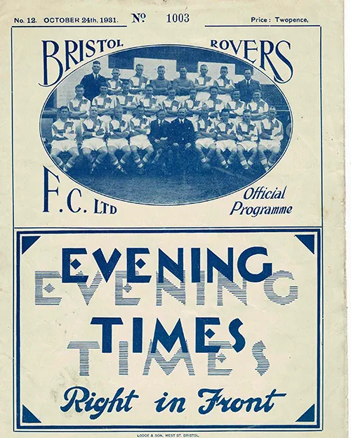 An image of a programme from the Bristol Rovers game in 1931-2 against Exeter